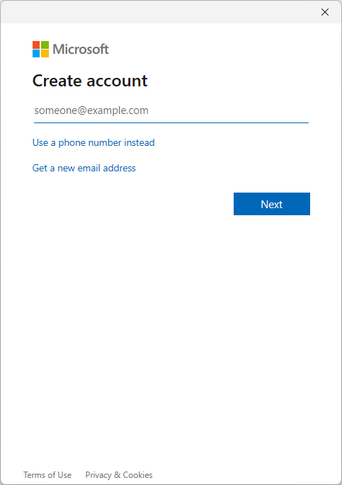 Clicking "Create a new account" in the activation dialog